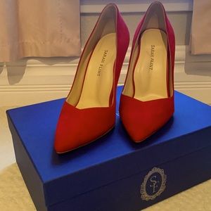 NWT Gorgeous Sarah Flint Red 100mm Suede Pumps